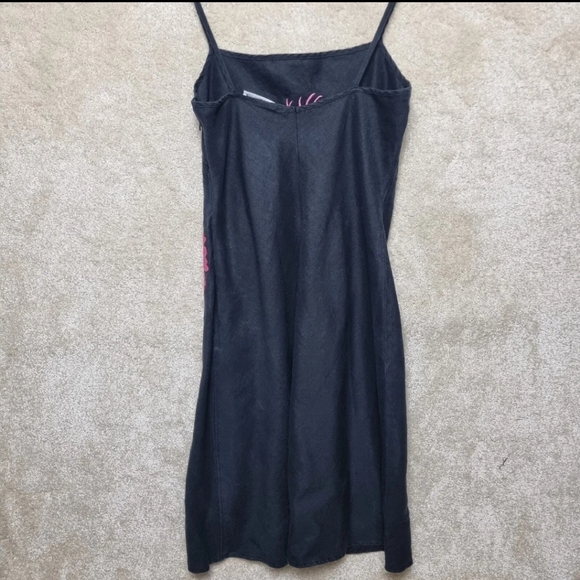 Warehouse Embroidered Dress Size 8 Y2K Japanese Style Florals Black Linen Summer - Picture 5 of 7